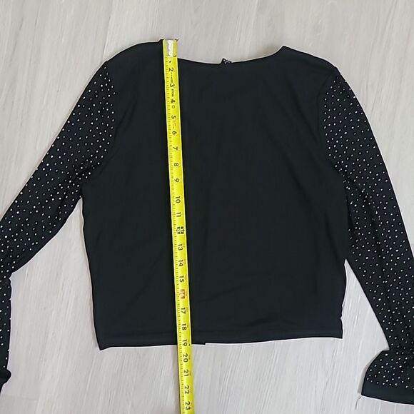 Haute Monde Rhinestone Lined Mesh Night Out Top Stretchy long sleeve size XL - Picture 7 of 8